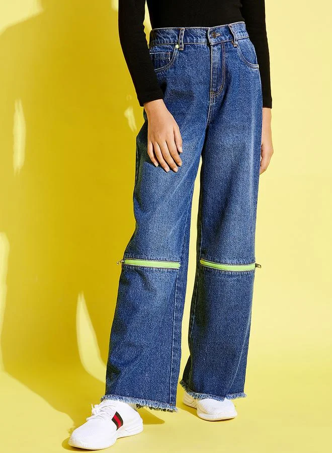 NOH.VOH Front Zip Detail Mid Rise Straight Fit Jeans by Styli