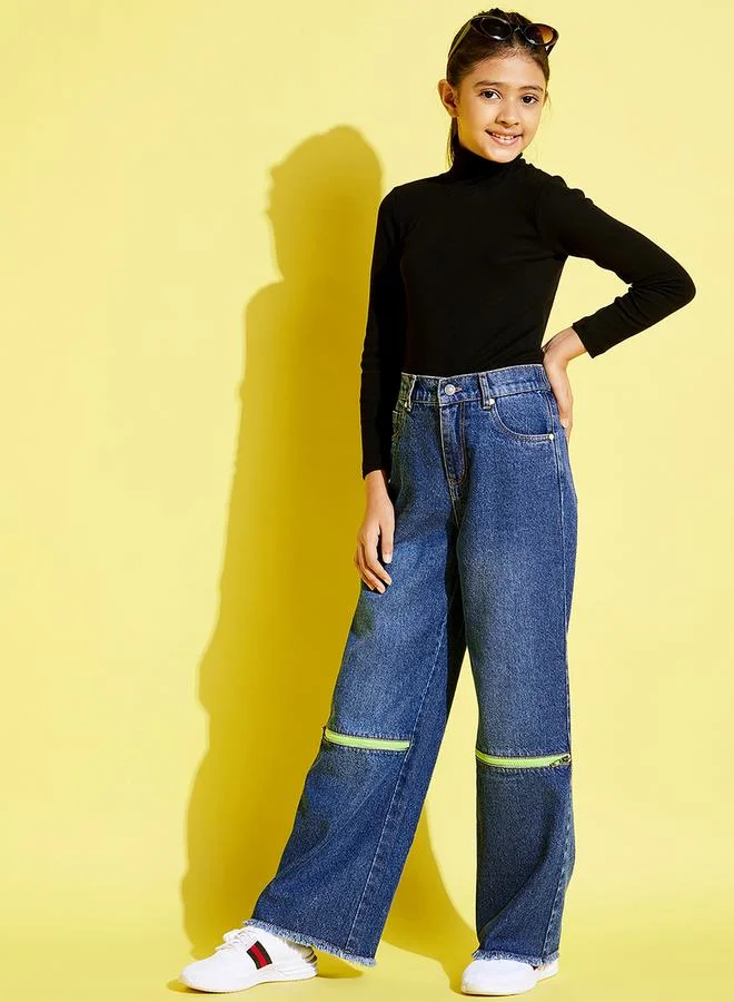 NOH.VOH Front Zip Detail Mid Rise Straight Fit Jeans by Styli