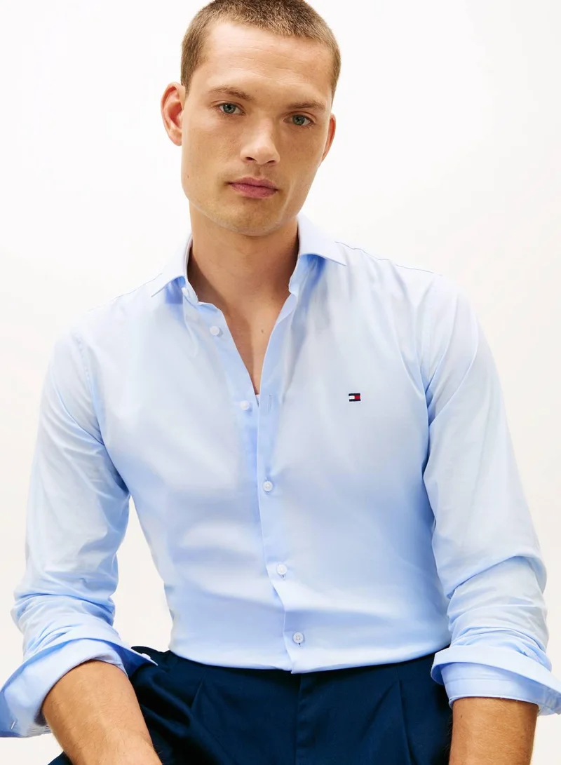 Tommy Hilfiger Sweet Blue Flex Slim Fit Poplin Shirt for Men | Best Price UAE