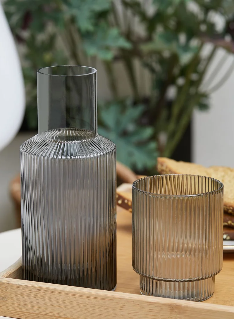 Premier Smoke Ribbed Glass Carafe And Tumbler Set