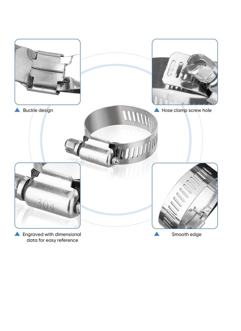 KASTWAVE Hose Clamp Set, 304 Stainless Steel Worm Gear Hose Clamps for Pipe, Intercooler, Plumbing, Tube and Fuel Line  - Image 2