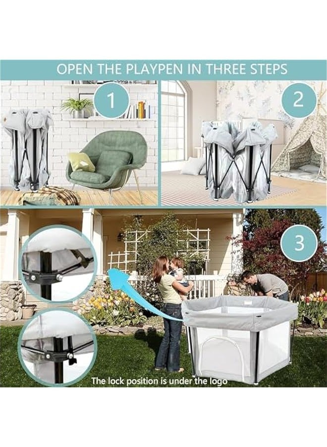 بيوينتي قفص لعب للاطفال قابل للطي مع بساط، قفص لعب للاطفال الصغار مع جدران شبكية جيدة التهوية، قفص لعب امن قوي مع بساط لعب مناسب للاستخدام الداخلي والخارجي، قفص لعب للاطفال مع شنطة سفر (125 سم) - Image 2