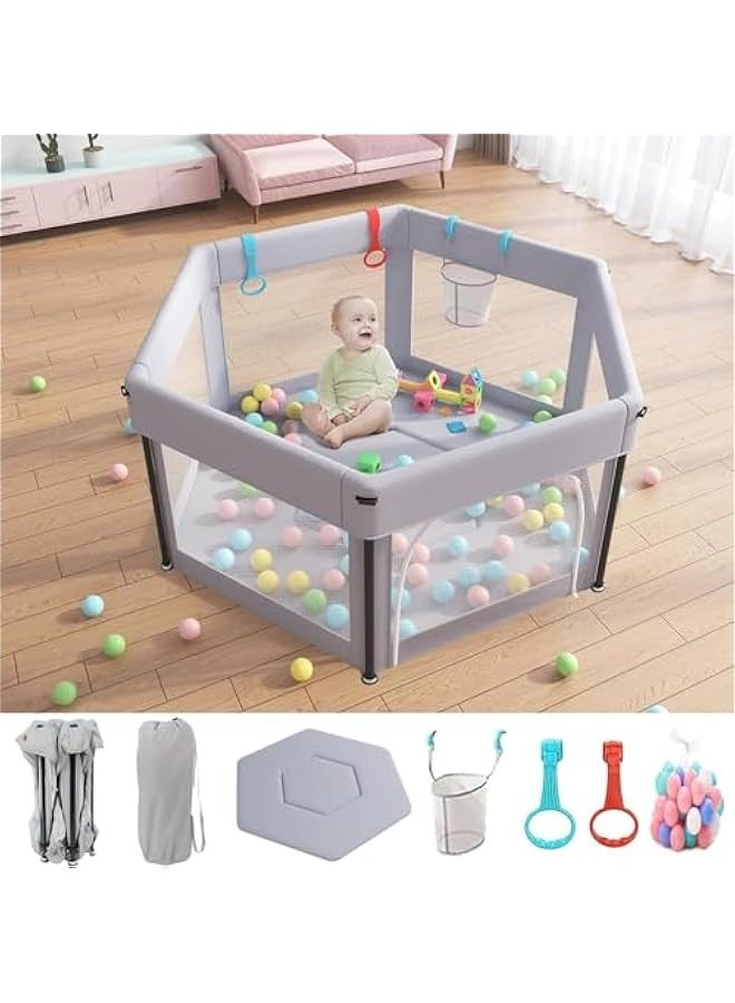 بيوينتي قفص لعب للاطفال قابل للطي مع بساط، قفص لعب للاطفال الصغار مع جدران شبكية جيدة التهوية، قفص لعب امن قوي مع بساط لعب مناسب للاستخدام الداخلي والخارجي، قفص لعب للاطفال مع شنطة سفر (125 سم) - Image 1