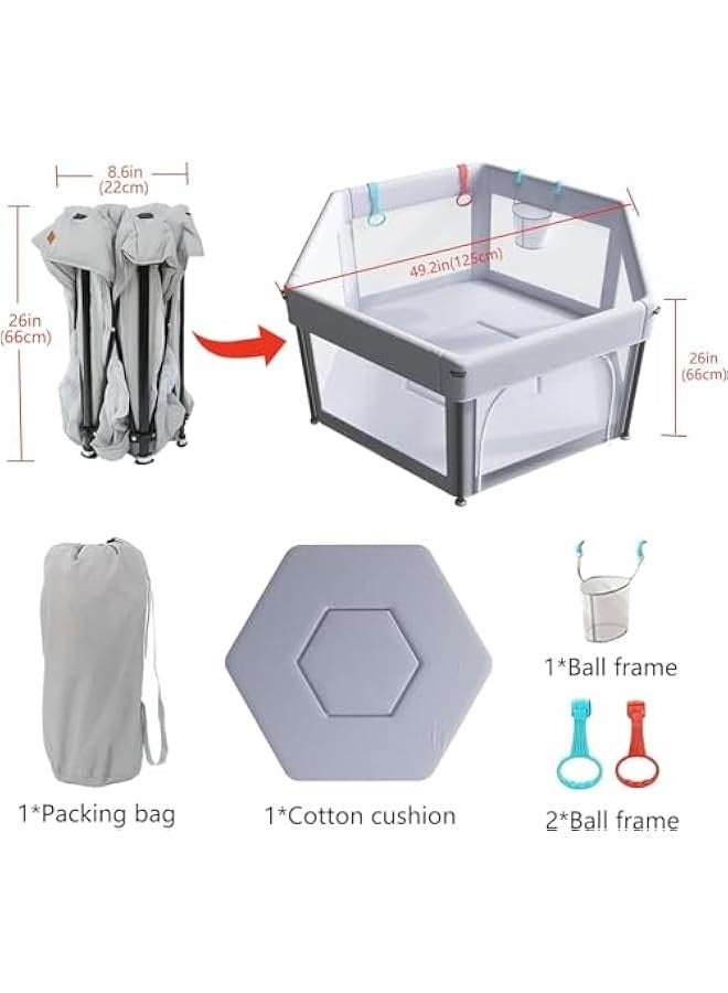 بيوينتي قفص لعب للاطفال قابل للطي مع بساط، قفص لعب للاطفال الصغار مع جدران شبكية جيدة التهوية، قفص لعب امن قوي مع بساط لعب مناسب للاستخدام الداخلي والخارجي، قفص لعب للاطفال مع شنطة سفر (125 سم) - Image 3