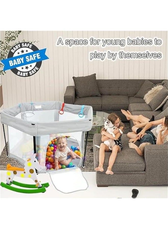 بيوينتي قفص لعب للاطفال قابل للطي مع بساط، قفص لعب للاطفال الصغار مع جدران شبكية جيدة التهوية، قفص لعب امن قوي مع بساط لعب مناسب للاستخدام الداخلي والخارجي، قفص لعب للاطفال مع شنطة سفر (125 سم) - Image 4