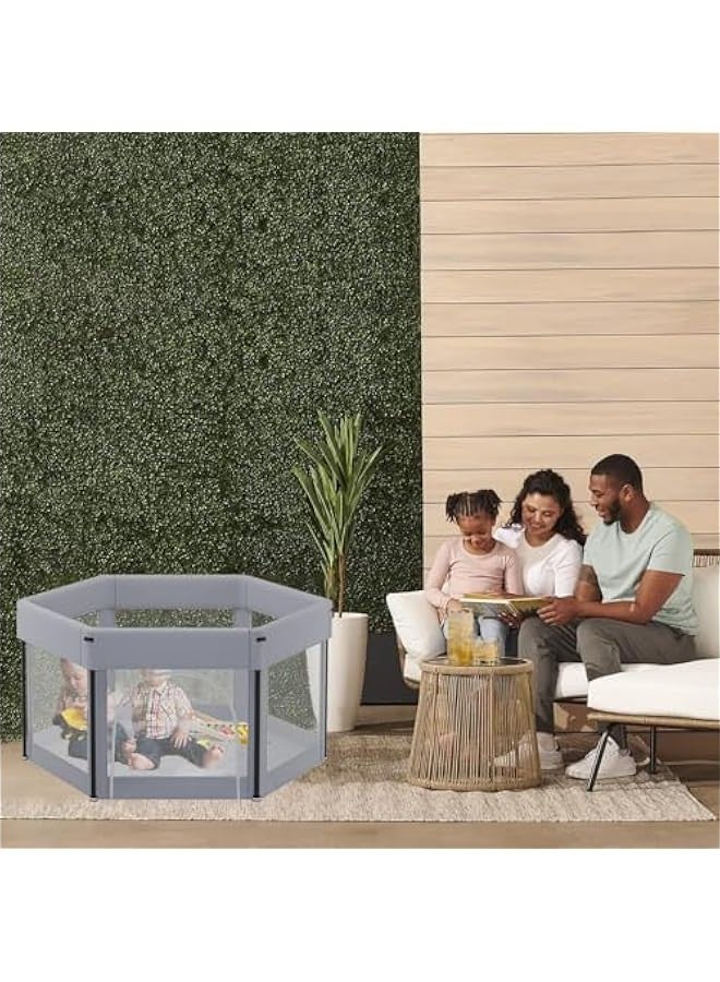 بيوينتي قفص لعب للاطفال قابل للطي مع بساط، قفص لعب للاطفال الصغار مع جدران شبكية جيدة التهوية، قفص لعب امن قوي مع بساط لعب مناسب للاستخدام الداخلي والخارجي، قفص لعب للاطفال مع شنطة سفر (125 سم) - Image 5