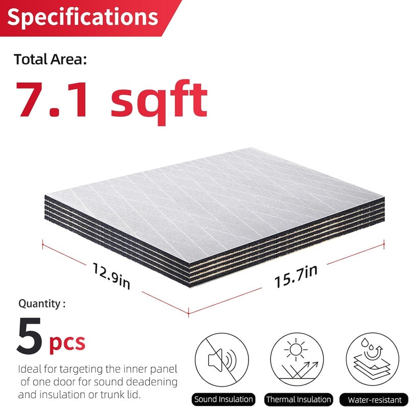 AggSound Sound Deading Material for Cars, 394mil(10mm) 7sqft Sound Deadening Mat - Automotive Noise Insulation and Vibration Dampening Material Foam for Auto Audio, Door, Roof, Trunk, Car Hood - Image 2