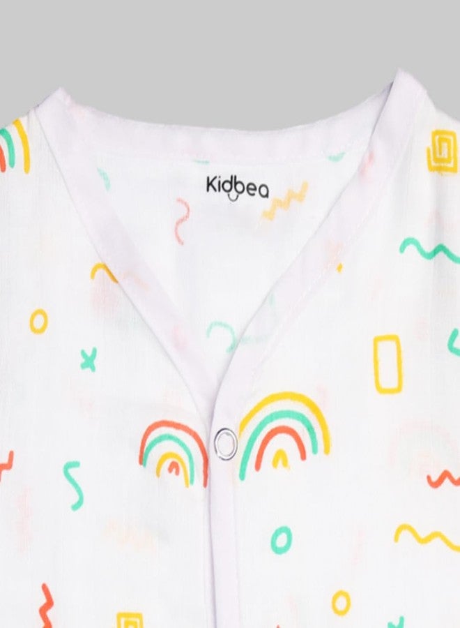 Kidbea 100% Cotton Muslin Jhabla | Summer Wear | Cloth for Baby Boys Space| Rainbows | Mickey Print | Pack of 3 (New Born to 3 Months) - Image 5