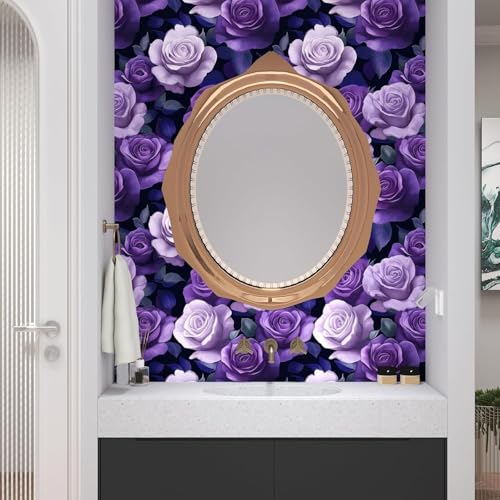VOLEAAR Extra Long Purple Floral Wallpaper Peelable, 17.5In x 32.7Ft Vintage Dark Purple Rose Wallpapers, Romance Removable Vinyl Contact Paper for Bathroom Bedroom Living Room Drawer Bookshelf Plum - Image 2