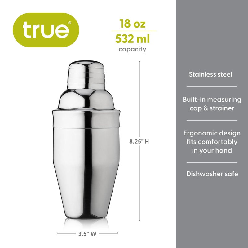 True Contour Cocktail Shaker, 18 oz Stainless Steel Cobbler Shaker With Cap And Strainer - Drink Shakers for Cocktails and Liquor - Image 4