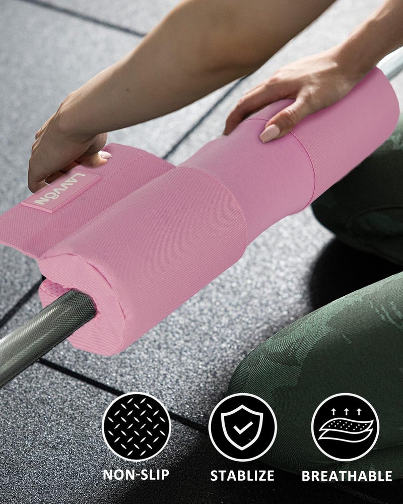 LAVVON Barbell Squat Pad Set Nylon Padding AntiSlip- Thick Foam Barbell Pad for Squats Cushion,Lunges&Bar Padding for Hip Thrusts -Standard Weight Bar Pad -With Wrist Straps Weightlifting (Ankle-Pink) - Image 2