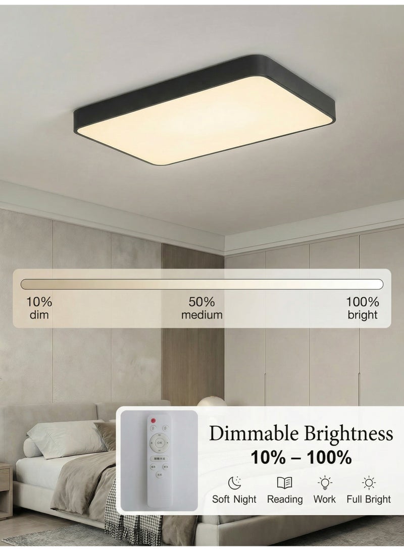 YATAI LIGHTING Modern Rectangular LED Ceiling Light 60x40cm Black, 3 Color 3000K/4500K/6000K, Double Power (18-40W)x2, Slim 5cm Flush Mount, Iron & Acrylic, Wall Switch - Image 5