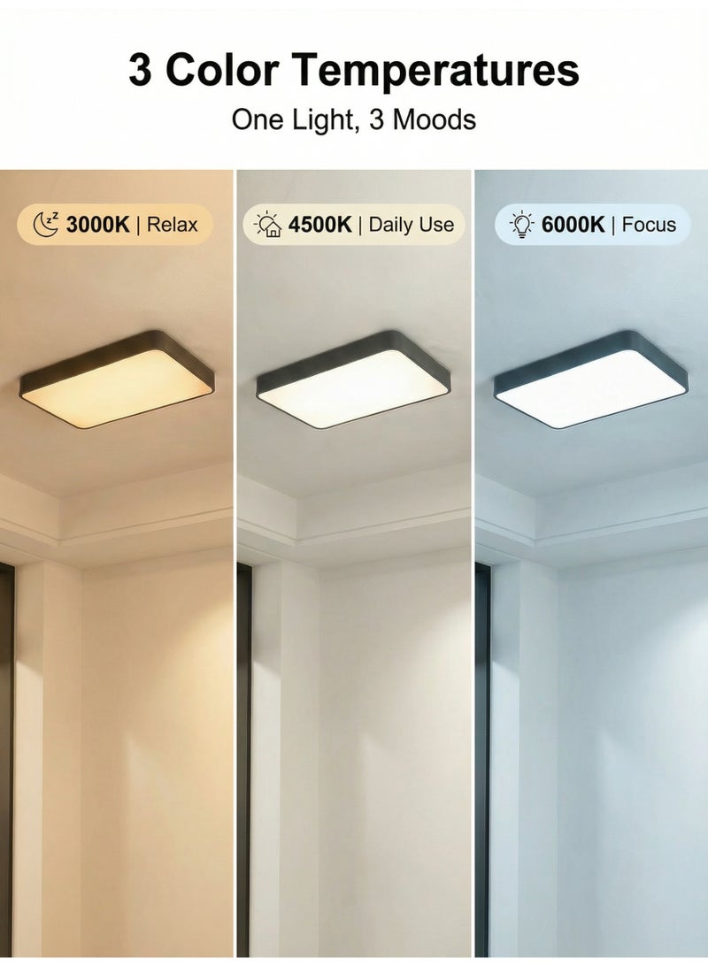 YATAI LIGHTING Modern Rectangular LED Ceiling Light 60x40cm Black, 3 Color 3000K/4500K/6000K, Double Power (18-40W)x2, Slim 5cm Flush Mount, Iron & Acrylic, Wall Switch - Image 4