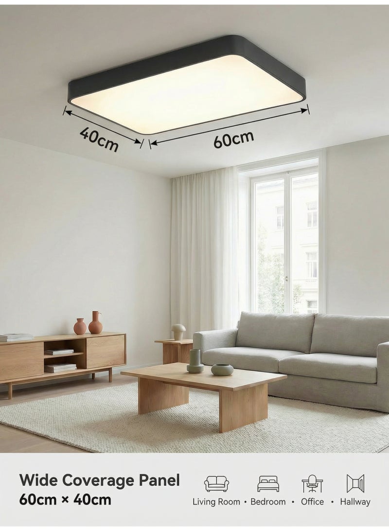 YATAI LIGHTING Modern Rectangular LED Ceiling Light 60x40cm Black, 3 Color 3000K/4500K/6000K, Double Power (18-40W)x2, Slim 5cm Flush Mount, Iron & Acrylic, Wall Switch - Image 3