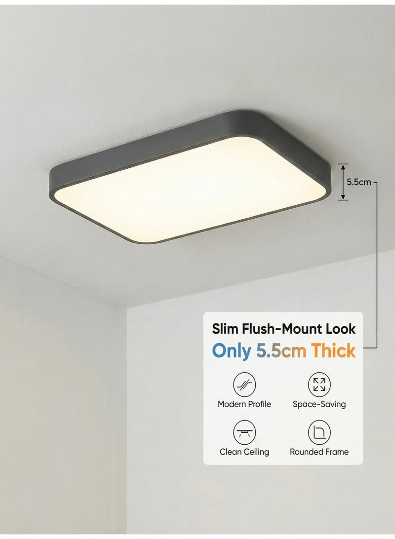 YATAI LIGHTING Modern Rectangular LED Ceiling Light 60x40cm Black, 3 Color 3000K/4500K/6000K, Double Power (18-40W)x2, Slim 5cm Flush Mount, Iron & Acrylic, Wall Switch - Image 2