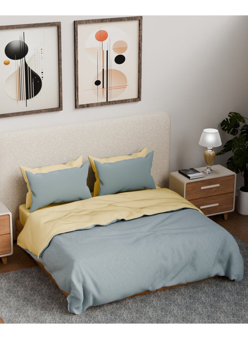 Lovstro 100 Cotton Duvet Cover Set Premium 4pcs Certified toxinfree King Size Reversible Soft Bedding Sheets 1 Duvet Cover With Zipper 220x240cm 1 Fitted Sheet 2 Pillowcases Cream Blue - Image 2