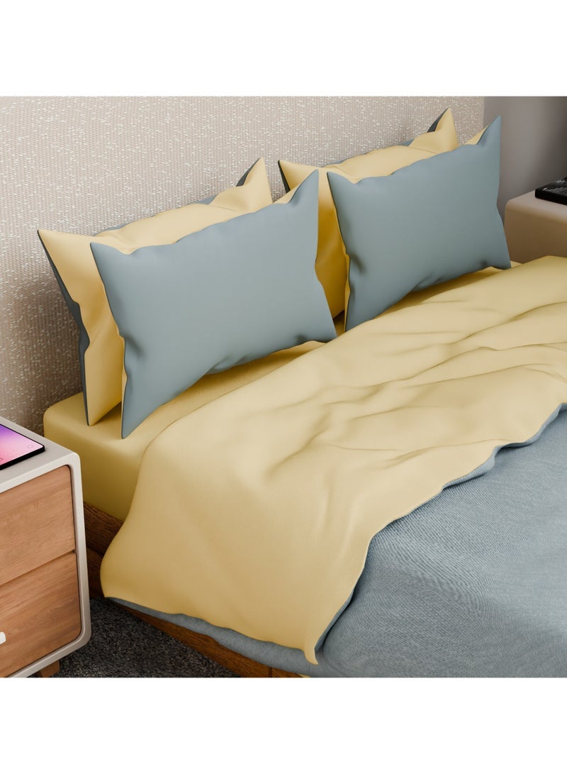 Lovstro 100 Cotton Duvet Cover Set Premium 4pcs Certified toxinfree King Size Reversible Soft Bedding Sheets 1 Duvet Cover With Zipper 220x240cm 1 Fitted Sheet 2 Pillowcases Cream Blue - Image 3