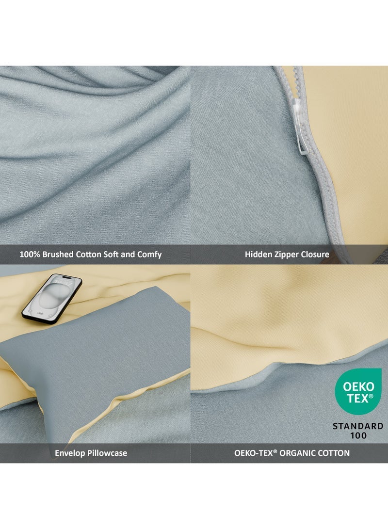 Lovstro 100 Cotton Duvet Cover Set Premium 4pcs Certified toxinfree King Size Reversible Soft Bedding Sheets 1 Duvet Cover With Zipper 220x240cm 1 Fitted Sheet 2 Pillowcases Cream Blue - Image 4