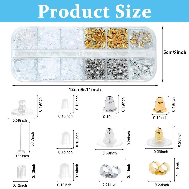 maycreate MAYCREATE® 600Pcs Earrings Back Stopper for Ear Studs, 12-Style Clear Earring Stopper Clutch Metal Silicone Earring Backs Replacement Kits for Fish Hook Earring Studs Hoops - with Storage Box  - Image 2