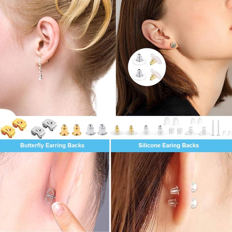 maycreate MAYCREATE® 600Pcs Earrings Back Stopper for Ear Studs, 12-Style Clear Earring Stopper Clutch Metal Silicone Earring Backs Replacement Kits for Fish Hook Earring Studs Hoops - with Storage Box  - Image 5