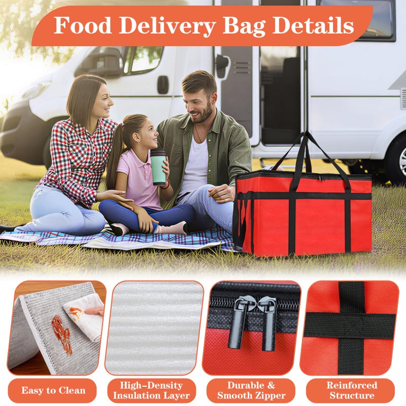 PEASUG XXXL Insulated Bags for Food Delivery with Removable Hard Bottom,Pizza Delivery Bags, Large Capacity Cooler Bag Keep Food Warm for Grocery Shopping and Catering, Foldable, Heavy-Duty (Red) - Image 3