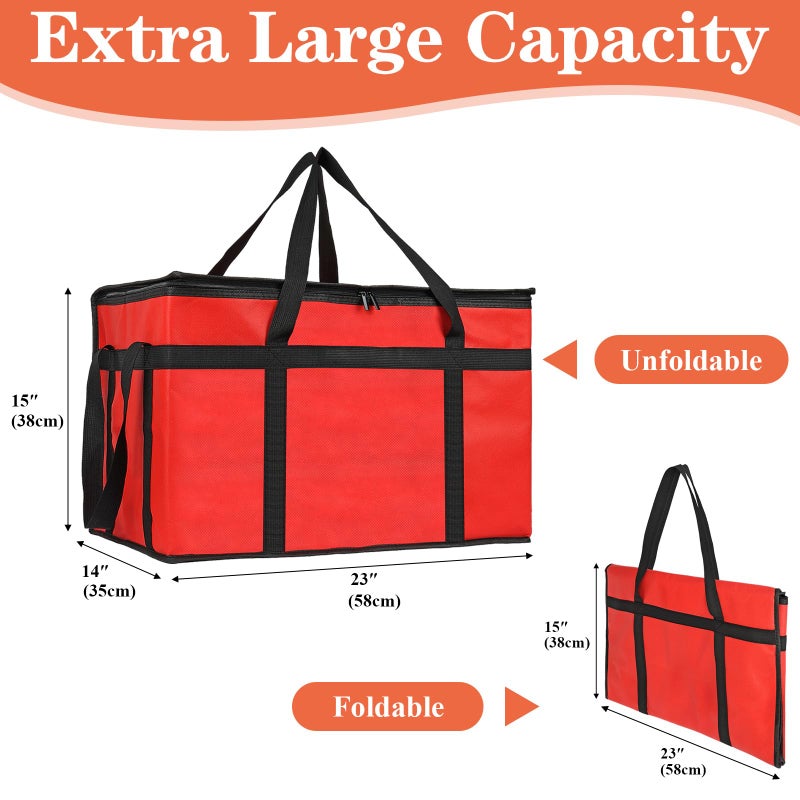 PEASUG XXXL Insulated Bags for Food Delivery with Removable Hard Bottom,Pizza Delivery Bags, Large Capacity Cooler Bag Keep Food Warm for Grocery Shopping and Catering, Foldable, Heavy-Duty (Red) - Image 2