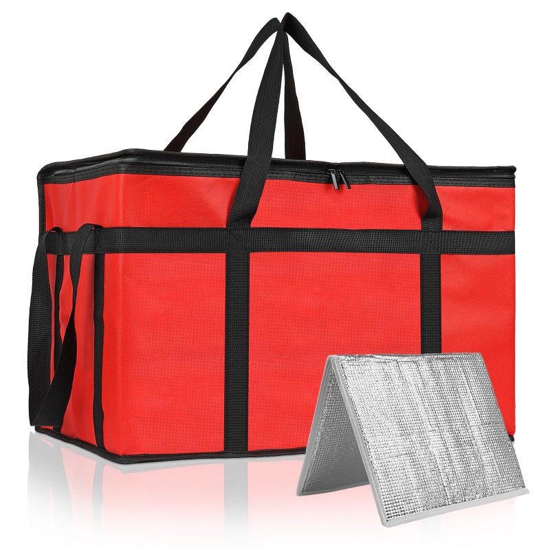 PEASUG XXXL Insulated Bags for Food Delivery with Removable Hard Bottom,Pizza Delivery Bags, Large Capacity Cooler Bag Keep Food Warm for Grocery Shopping and Catering, Foldable, Heavy-Duty (Red) - Image 1