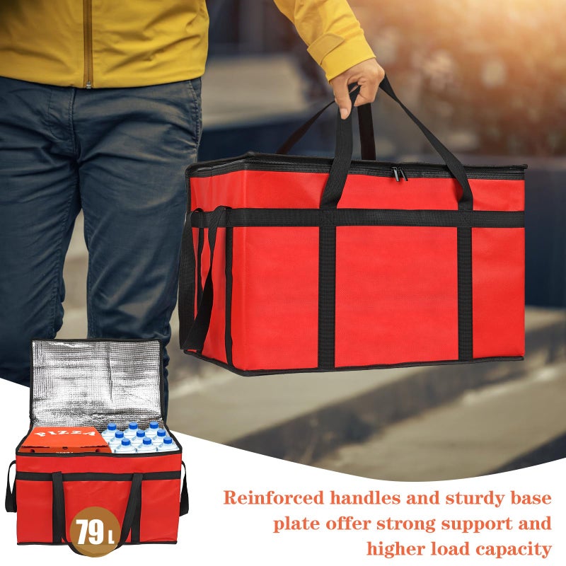 PEASUG XXXL Insulated Bags for Food Delivery with Removable Hard Bottom,Pizza Delivery Bags, Large Capacity Cooler Bag Keep Food Warm for Grocery Shopping and Catering, Foldable, Heavy-Duty (Red) - Image 5