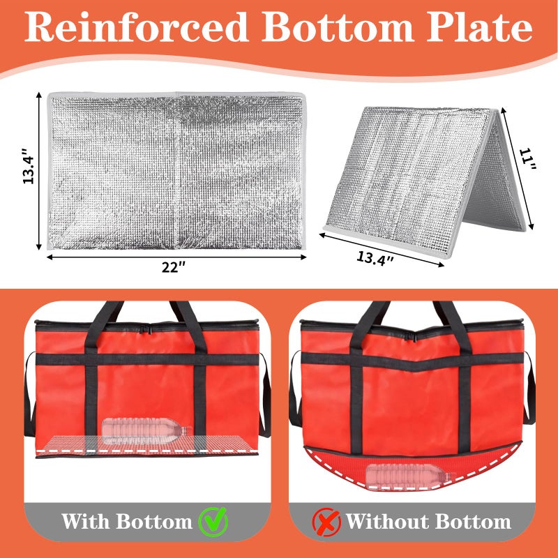 PEASUG XXXL Insulated Bags for Food Delivery with Removable Hard Bottom,Pizza Delivery Bags, Large Capacity Cooler Bag Keep Food Warm for Grocery Shopping and Catering, Foldable, Heavy-Duty (Red) - Image 4