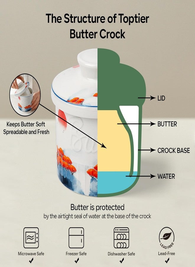 Toptier Butter Crock for Counter With Water Line, On Demand Spreadable Butter, Ceramic Butter Keeper to Leave On Counter, French Butter Dish with Lid, (Mangrove Forest) - Image 3