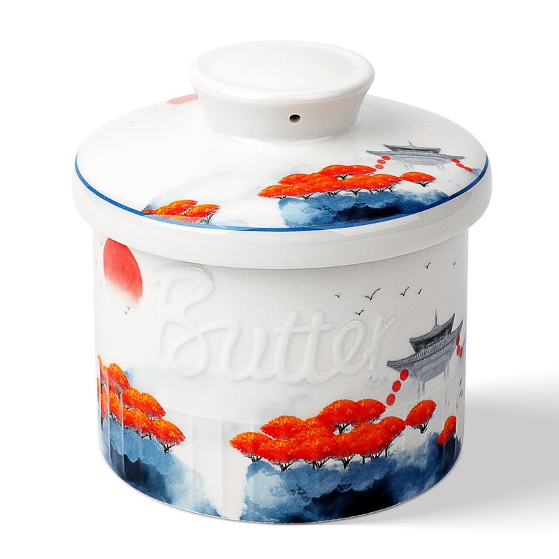 Toptier Butter Crock for Counter With Water Line, On Demand Spreadable Butter, Ceramic Butter Keeper to Leave On Counter, French Butter Dish with Lid, (Mangrove Forest) - Image 1