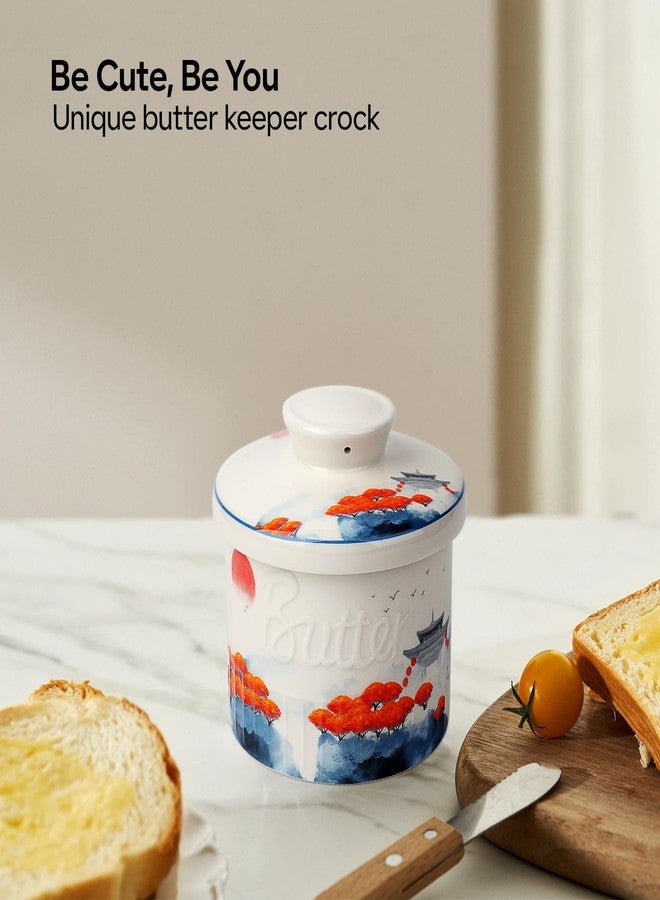 Toptier Butter Crock for Counter With Water Line, On Demand Spreadable Butter, Ceramic Butter Keeper to Leave On Counter, French Butter Dish with Lid, (Mangrove Forest) - Image 2