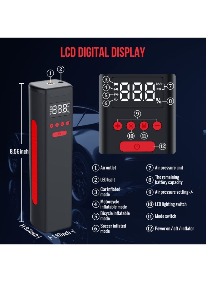 YETRUN Tire Inflator Portable Air Compressor, 150PSI Cordless Air Pump for Car Tires with Digital Pressure Gauge, LED Light&Power Bank for Emergency, Portable Tire Inflator for Car, Bike and Balls - Image 2