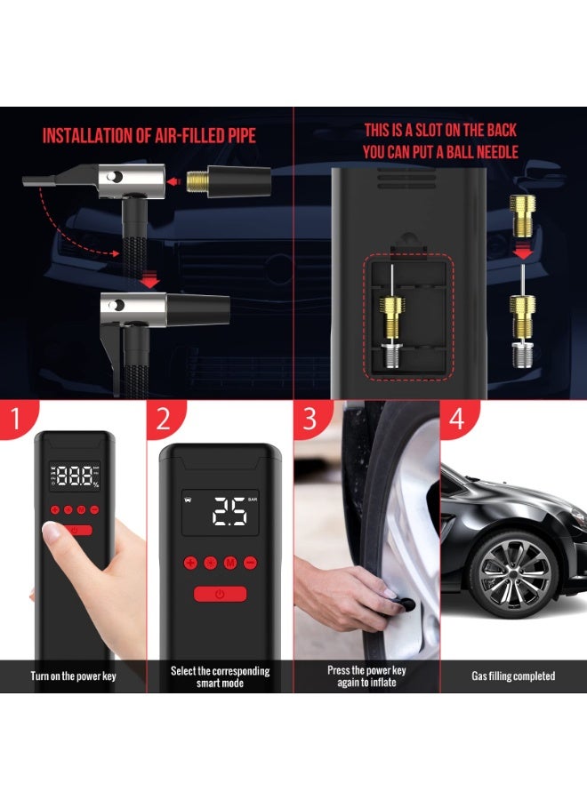 YETRUN Tire Inflator Portable Air Compressor, 150PSI Cordless Air Pump for Car Tires with Digital Pressure Gauge, LED Light&Power Bank for Emergency, Portable Tire Inflator for Car, Bike and Balls - Image 4
