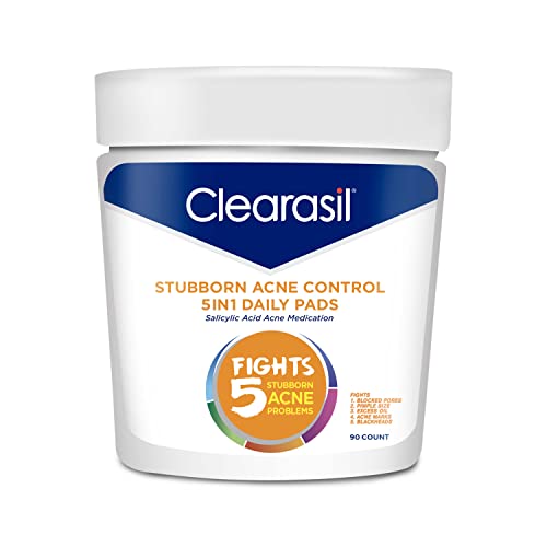 Clearasil Stubborn Acne Control 5in1 Daily Facial Cleansing Pads, with Salicylic Acid Acne Treatment Medicine, 90 Count - Image 1