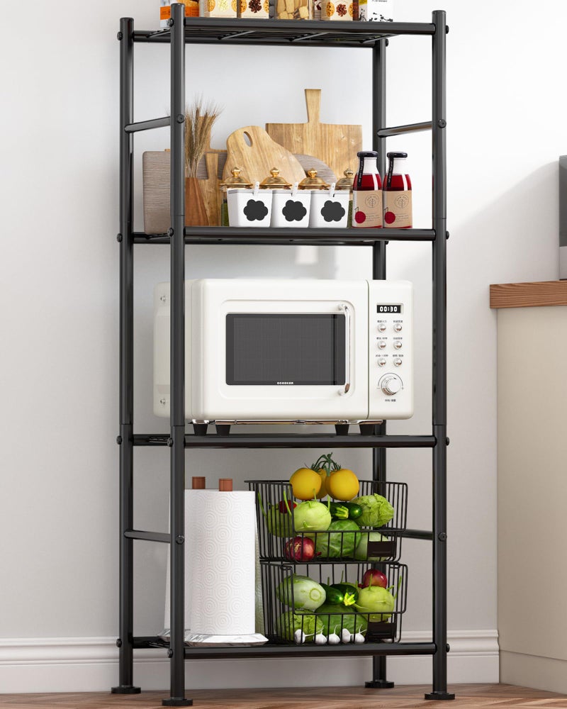 Sakugi Storage Shelves - 4 Tier Shelf Organizer, Heavy Duty Garage Shelving Unit with Leveling Feet, Stable Metal Shelves Organizer for Pantry, Kitchen and Closet, 18.4" W x 12.6" D x 44.2" H, Black - Image 1