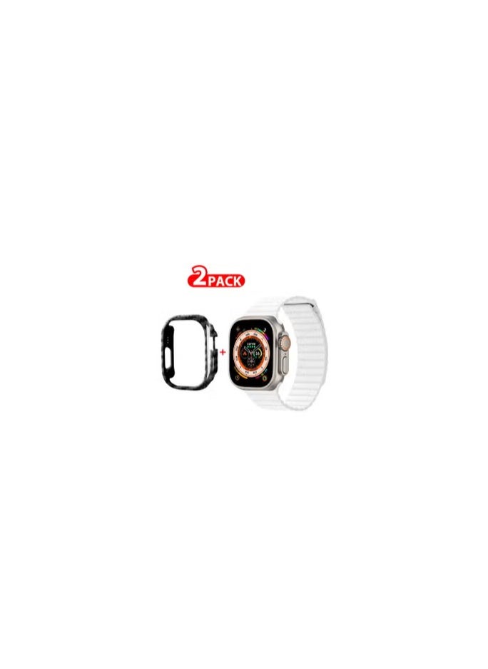 CATANES 2 Packs For Apple Watch Band 49mm Leather Loop Band Magnetic Watch Strap Wristband and Carbon Fiber Cup Holder White  - Image 1