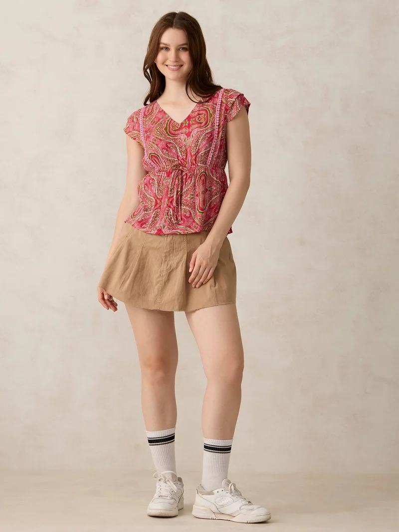 Outzidr Pink Pink Printed Crinkled Blouse for Women | Best Price UAE