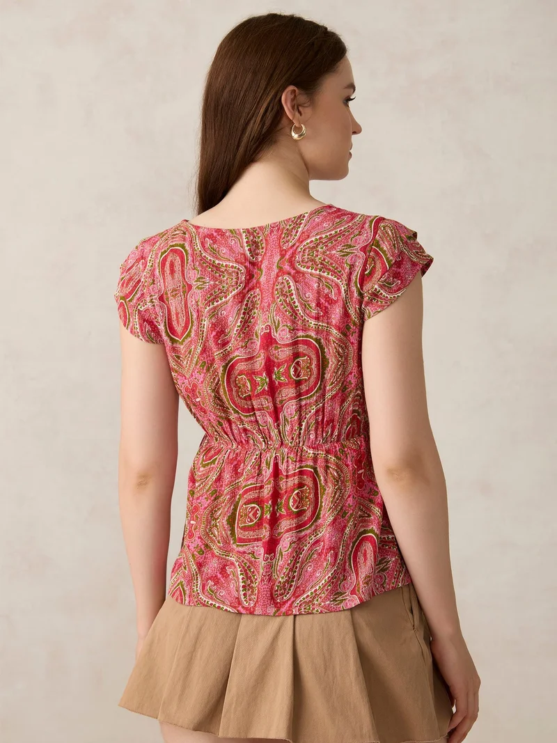 OUTZIDR Pink Printed Crinkled Blouse