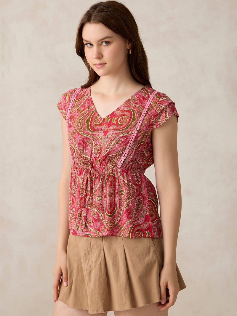 OUTZIDR Pink Printed Crinkled Blouse - Image 4