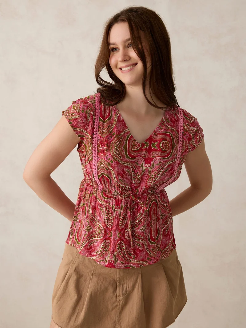 Outzidr Pink Pink Printed Crinkled Blouse for Women | Best Price UAE