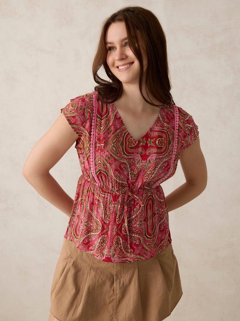 OUTZIDR Pink Printed Crinkled Blouse - Image 3