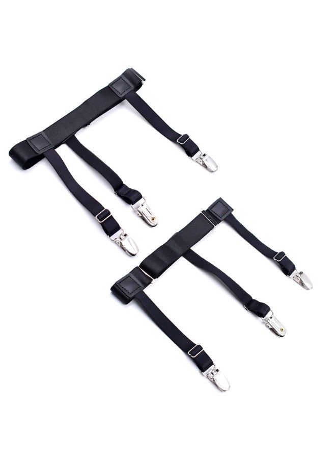 شابية حمالات قمصان للرجال، مشابك تثبيت أطراف القميص، حزام بتصميم دائري، مزود بمشبكين متينين مانعين للانزلاق، مقاس واحد، باللون الأسود - Image 2