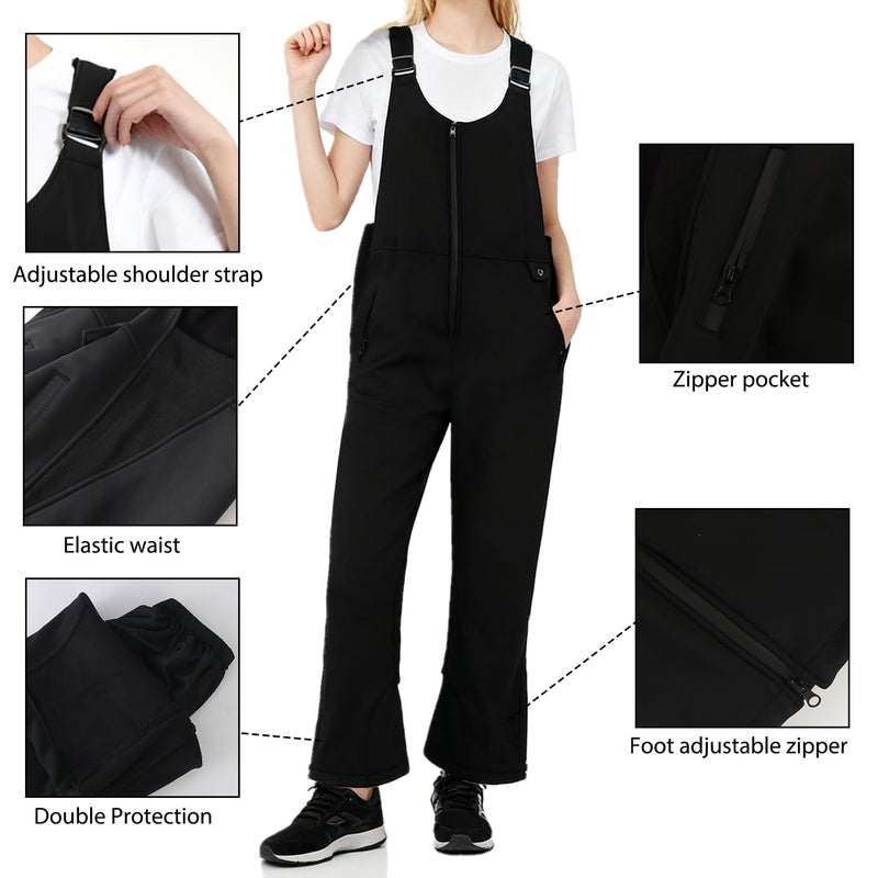 Tearom Women's New Thermal Ski Bib Overalls - Snow Suits for Women with Lightweight Warmth for Skiing, Sledding & Cold Weather Outdoor Activitiesï¼ˆ2XL, Blackï¼‰ - Image 4