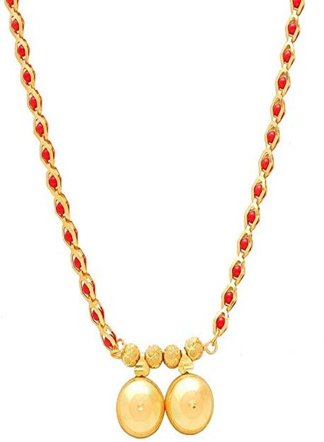 Memoir Gold Plated 2 wati Mangalsutra with Red Beaded String for Women Brass Mangalsutra Necklace Jewellery for Women - Image 1