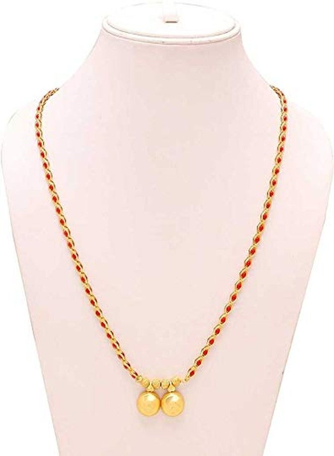 Memoir Gold Plated 2 wati Mangalsutra with Red Beaded String for Women Brass Mangalsutra Necklace Jewellery for Women - Image 3