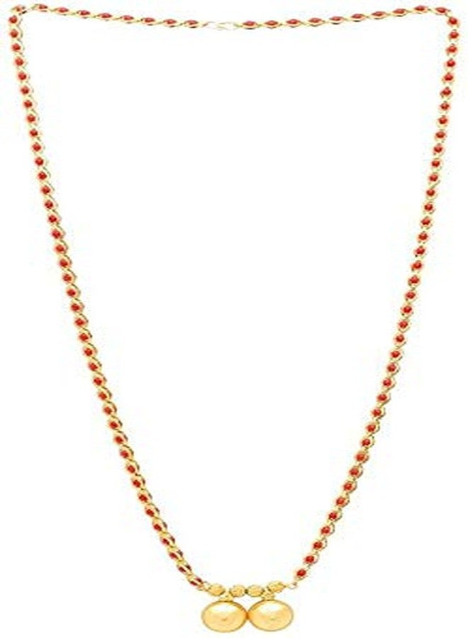 Memoir Gold Plated 2 wati Mangalsutra with Red Beaded String for Women Brass Mangalsutra Necklace Jewellery for Women - Image 2