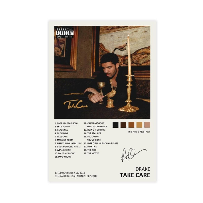 HOME TROVE  Drake Poster Take Care Music Album Cover Signed Limited Edition Canvas Poster Bedroom Decor Sports Landscape Office Room Decor Gift Unframe: 16x24inch(40x60cm) - Image 3
