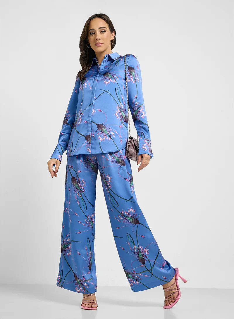 Ted Baker Printed Satin High Waist Pants