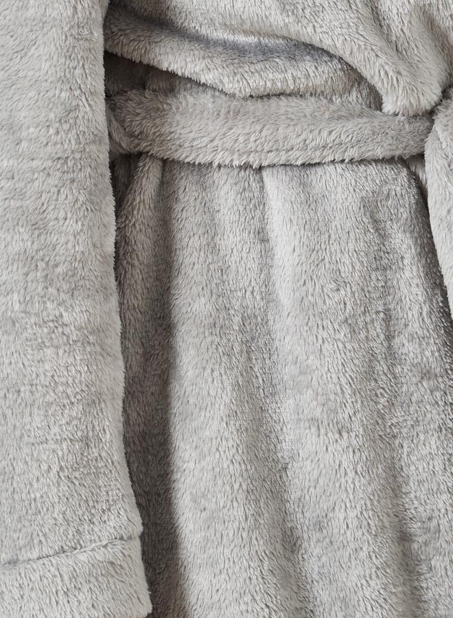 Styli Grey Shawl Collar Fleece Robe - Image 3
